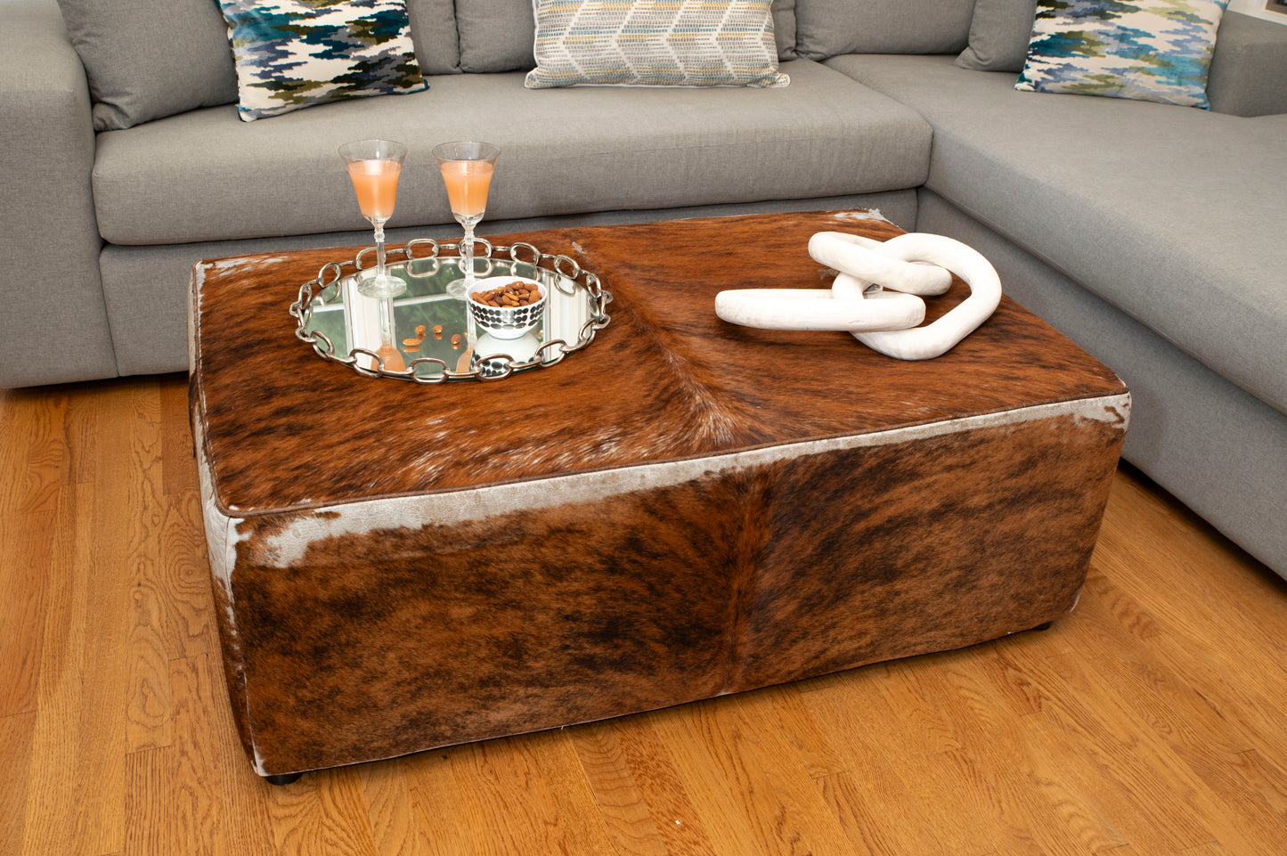 Cow Hide Covered Ottoman